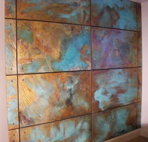 Copper wall panels, copper patina, Distressed wall panels, distressed walls