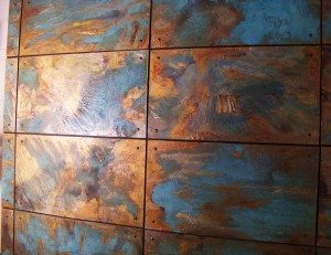 Copper wall panels, decorative wall panels, copper patina walls, gilding