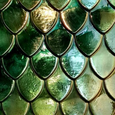 Fish Scale Pattern with Antique Green Mirror Finish Wall Panel