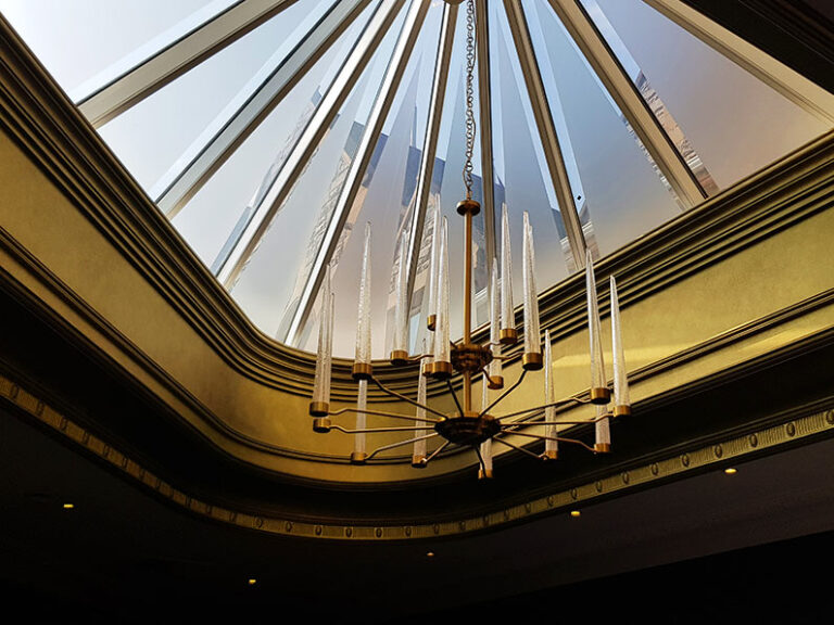 Beautiful gold polished plaster and decorative surface finish to the hotel ceiling at the Culloden Hotel.
